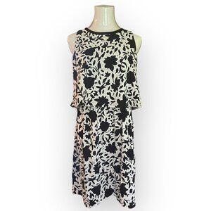 NWT Loft Black and White Floral Layered Shift Dress Size 6